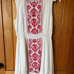 Tularosa White and Red Embroidered Dress
